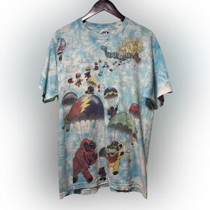 Vintage 1993 Grateful Dead T Shirt SZ L Skydiving Bears AOP Tie Dye Liquid Blue
